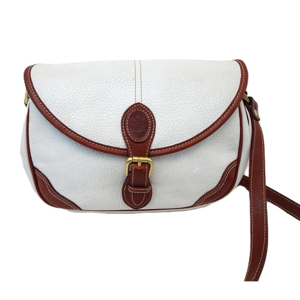 Liz Claiborne White Leather Crossbody Brown Trim Vintage